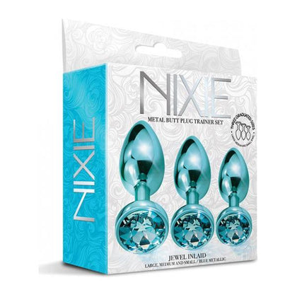 Nixie Metal Butt Plug Trainer Set W-inlaid Jewel - Blue Metallic