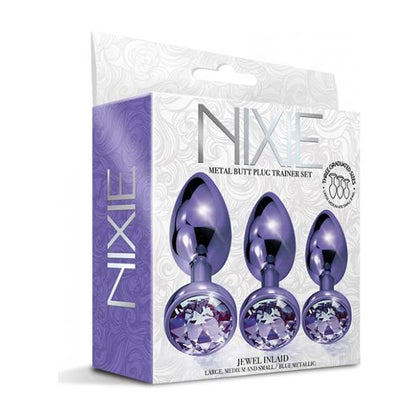 Nixie N-200 Metal Butt Plug Trainer Set with Inlaid Jewel - Purple Metallic - For Advanced Anal Pleasure - Adult Naughty Store