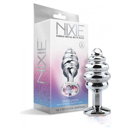 Introducing the Exquisite Sensual Nixie NM-01 Ribbed Metal Rainbow Jeweled Butt Plug - Small: A Mesmerizing Delight for Intimate Pleasure! - Adult Naughty Store