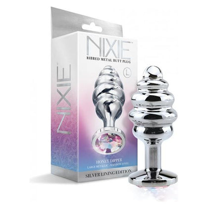 Exquisite Nixie Honey Dipper Ribbed Metal Rainbow Jeweled Butt Plug - Large: The Ultimate Pleasure Experience for Discerning Individuals