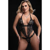 Black Lingerie Runway Collection Open Halter Teddy R3931, Women's Sensual Intimate Wear, One Size - Adult Naughty Store