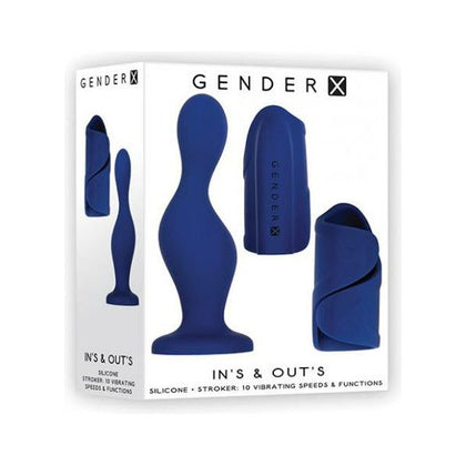 Introducing the SensaToys Gender X In's & Out's - Blue Silicone Dildo and Vibrating Stroker Combo
