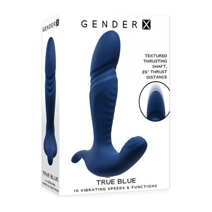 Gender X True Blue - Blue Ultra-Smooth Silicone Thrusting and Vibrating Sex Toy - Model X10 - For All Genders - Full Body Pleasure - Blue