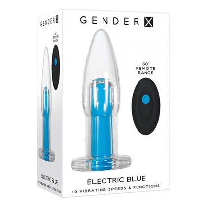 Gender X Electric Blue Crystal-Clear Tapered-Tip Vibrating Bullet with Remote Control - Model GX-BCB001 - Unisex Pleasure Toy - Clear-Blue - Adult Naughty Store