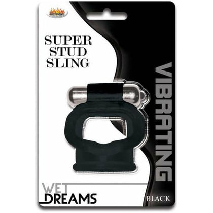 Wet Dreams Super Stud Sling Black Vibrating Cock Ring - Model SS-500: Ultimate Pleasure for Men, Waterproof, Phthalate-Free Silicone, Black