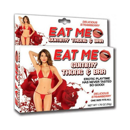 Hott Products Eat Me Gummy Thong & Bra Strawberry O-S - Edible Intimate Playwear Set for Women - Deliciously Fun Strawberry Flavored Underwear - One Size Fits All