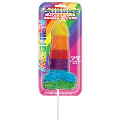 Hott Products Rainbow Sweet & Sour Jumbo Gummy Cock Pop - Edible Gummy Pecker Power Lollipop for Sensual Pleasure - Model: RSGC-001 - Unisex - Oral Delight - Multicolored