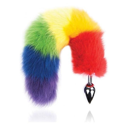 Hott Products Rainbow Foxy Tail Stainless Steel Butt Plug - Model X123: Unisex Anal Pleasure Toy in Vibrant Rainbow Color