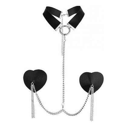 Nipplicious Dominatrix Leather Collar & Pasties W-chain - Black - Adult Naughty Store