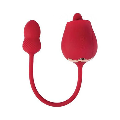 Introducing the Fuchsia Rose Dual-Ended Clit Licking Stimulator & Vibrating Egg - Model RS-2000, for Women's Clitoral and G-Spot Pleasure - Red