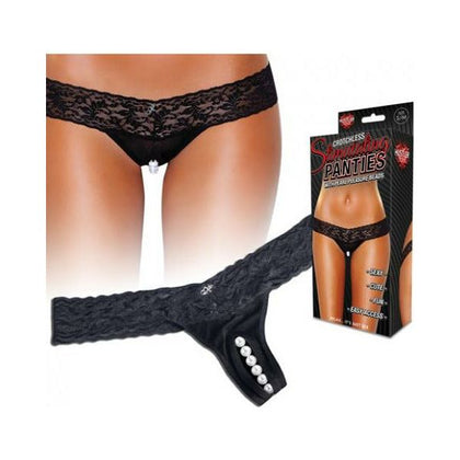 Hustler Lingerie Crotchless Panties Thong Pearl Beads Black M-L