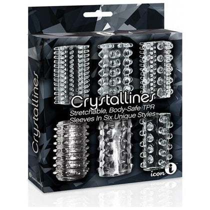 Icon Brands Crystalline TPR Cock Sleeve 6 Pack Clear - Pleasure Enhancer for Men, Multiple Styles