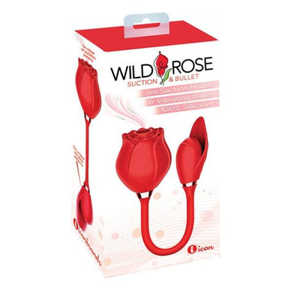 SensaPleasure Wild Rose RSV-10 Rechargeable Silicone Suction & Bullet Vibrator - Red