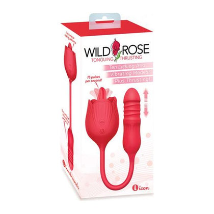 Introducing the L'amour Wild Rose Licking & Thrusting Vibrator - Model 3.0 for Women - Red