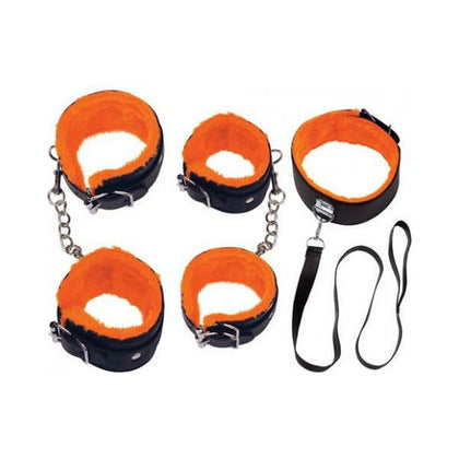 Introducing the Restrained Pleasure Orange Is The New Black Kit #1 - Ankle Cuffs, Wrist Cuffs, Neck Collar with Leash - Unleash Your Desires!