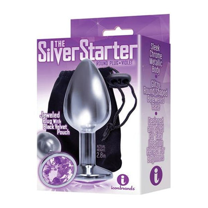 Icon Brands The Silver Starter Bejeweled Round Stainless Steel Plug - Model SS-001 - Sensual Anal Pleasure - Violet - Adult Naughty Store