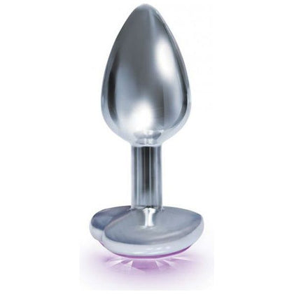 Icon Brands Silver Starter Bejeweled Heart Stainless Steel Plug - Model SS-001 - Beginner's Anal Pleasure - Violet - Adult Naughty Store