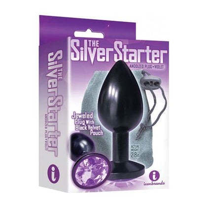 Icon Brands The Silver Starter SS-001 Round Stainless Steel Anal Plug for Beginners - Black/Violet - Seductive Pleasure - Adult Naughty Store