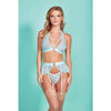 Mercedes Dross Dyed Galloon Lace Strappy Halter Bra, Garter Skirt & G-string Light Blue Lg - Adult Naughty Store