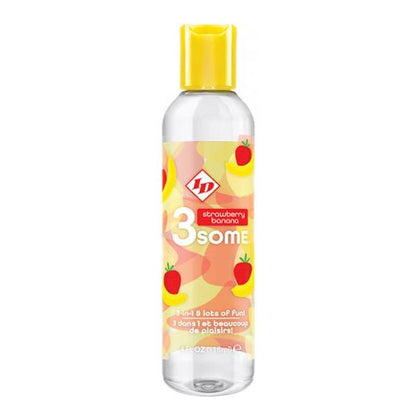 Introducing the Sensual Pleasure 3Some 3-in-1 Lubricant - Model SB-4OZ: A Strawberry Banana Delight for All Genders and All Areas of Pleasure! - Adult Naughty Store