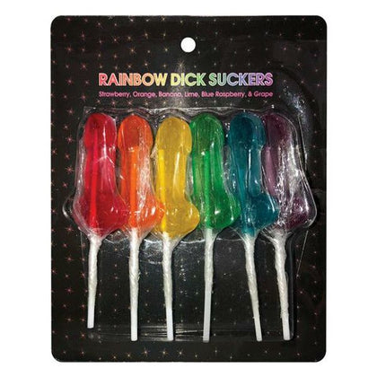 Kheper Games Rainbow Dick Suckers 6 Count Assorted Flavors Adult Candy - Strawberry, Orange, Banana, Lime, Blue Raspberry, and Grape - Pleasure Delights for All Genders - Vibrant Rainbow Colors