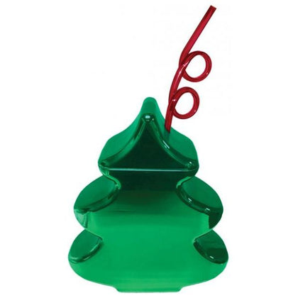 Kheper Games Christmas Tree Cup with Silly Straw - 24 fl oz Red Holiday Themed Beverage Holder