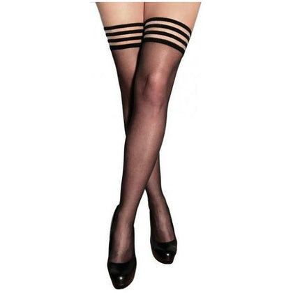 Kixies Taylor Silky Sheer Thigh High Black C Women's Lingerie Model #KTSH-BLK-C: Thigh High Stockings for Sensual Elegance, Size B