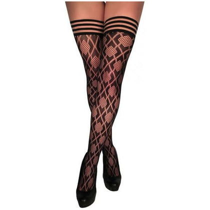 Kix'ies Elle Dot Fishnet Diamond Thigh High Black A - Women's Sensual Pleasure Lingerie, Model: Elle Dot, Size A - Adult Naughty Store