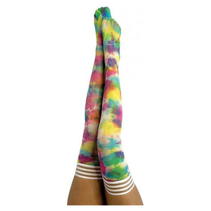 Kix'ies Gilly Tie Dye Thigh High Bright Color A - Women's Rainbow Tie-Dye Thigh High Lingerie - Model Gilly A - For Sensual Legwear - Size A (4'11'' - 5'5'', 90-140 lbs)