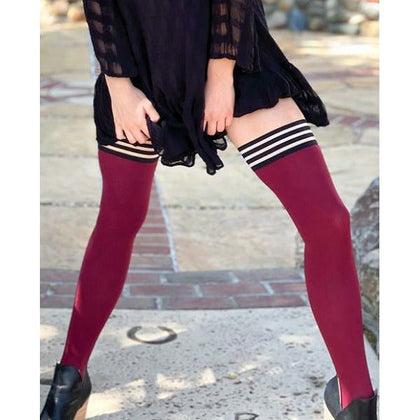 Kix'ies Heather Opaque Thigh High Cranberry B - Women's Cabernet Seduction Tights, Model B25, Size B
