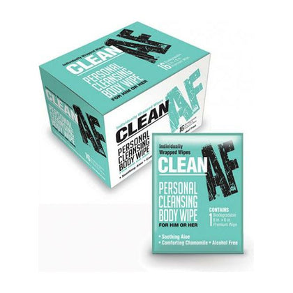 Clean AF Personal Cleansing Body Wipes - Box of 16: Refreshing Intimate Care On-the-Go