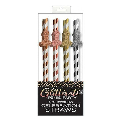 Little Genie Glitterati Penis Party Straws - Pack of 8 - Fun and Colorful Cocktail Accessories for Adult Celebrations - Adult Naughty Store