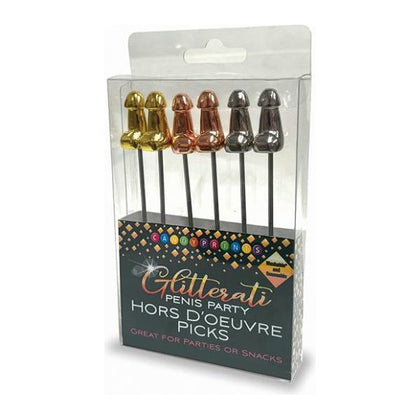 Introducing the Glitterati Stainless Steel Reusable Penis Hor D'oeuvre Picks - Set of 6 | Elegant Metallic Gold, Rose Gold, and Silver Colors for Bachelorette and Adult-Themed Parties - Adult Naughty Store