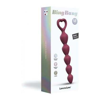 Love To Love Bing Bang Anal Beads - Prune Medium: Premium Heart-Shaped Handle, 7 Beads of Stimulation, Soft and Flexible, Model BB-ABPM, Unisex Anal Pleasure Toy, Deep Purple