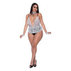 Exposed by Magic Silk Full Service Lace Deep V Teddy with Collar & Wrist Cuffs - Model LS-9271 - Women's Intimate Black/White Queen Size - Adult Naughty Store