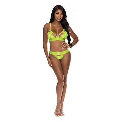 Exposed by Magic Silk Strap-tease Bra & Crotchless Panty Set - Neon Yellow - S/M (Model: ST-1234)
