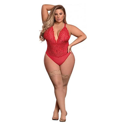 Exposed by Magic Silk Risqué Business Lace & Mesh Teddy W-snap Crotch Red Queen Size