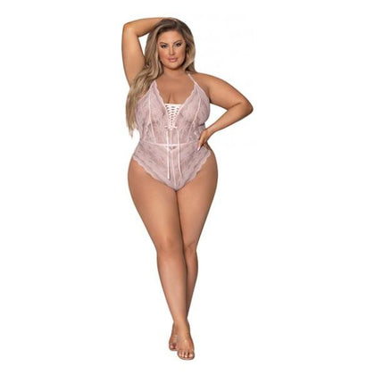 Exposed by Magic Silk Blush Lace Strappy Back Teddy with Snap Crotch - Model 2X - Women's Intimate Lingerie for Sensual Comfort and Seductive Moments