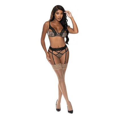 Exposed by Magic Silk Purrfect Balconette Bra & Garter Panty Set - Model 12-18, Women's Animal/Black L/XL - Adult Naughty Store