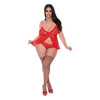 Exposed by Magic Silk Ooh La Lace Babydoll & Split Crotch Panty Red Queen Size Lingerie Set for Women - Model: Qn20-24 - Adult Naughty Store