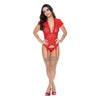 Exposed by Magic Silk Ooh La Lace Cap Sleeve Basque & Tanga Panty Red L/XL - Women's Seductive Lingerie Set for Intimate Moments - Adult Naughty Store