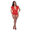 Exposed by Magic Silk Red Lace Cap Sleeve Basque & Tanga Panty - Model Qn - Women's Intimate Lingerie Set for Sensual Pleasure - Queen Size 20-24 - Adult Naughty Store