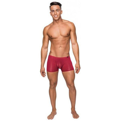 Male Power Seamless Sleek Shorts Sheer Pouch Red Large: Ultra-Thin Contoured Men's Lingerie for Enhancing Package, Size 36-38