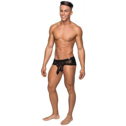 Male Power Hoser Stretch Mesh Micro Mini Shorts Black Medium - Ultra High Cut, Low Rise Waist, Sheer, All Way Stretch, Breathable Lingerie for Men - Model HP-325, Size Medium (32