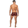 Male Power Kiss Me Stretch Mesh Mini Shorts Black Red Large - Sensual Men's Low Rise Sheer Underwear with Lips Print - Size L (36-38