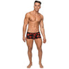 Male Power Kiss Me Stretch Mesh Mini Shorts Black Red Large - Sensual Men's Low Rise Sheer Underwear with Lips Print - Size L (36-38