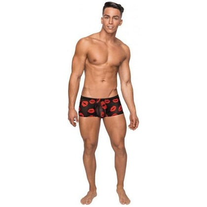 Male Power Stretch Mesh Mini Shorts - Black/Red XL (Model: Kiss Me)