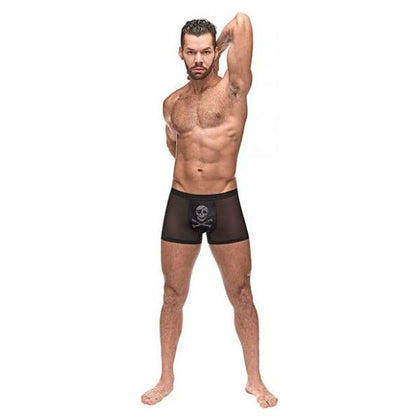 Male Power Private Screening Micro Mesh & Modal Skull Pouch Short Black LG - Men's Erotic Underwear for Intimate Pleasure (Size 36-38) - Adult Naughty Store