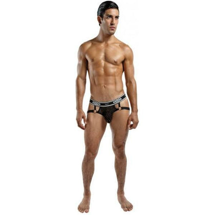 Male Power Peep Show Jock Strap Ring Black L-XL: Sensual Elegance for Men's Intimate Pleasure - Model MPJSR-BLK-LXL - Adult Naughty Store