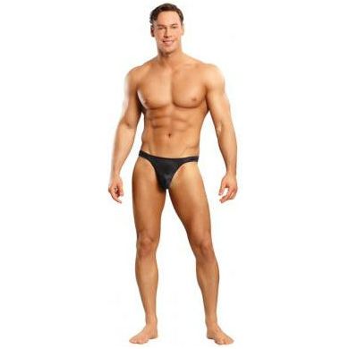 Male Power Satin Bong Thong Black S-M: Sensual Satin Underwear for Men, Model MBT-001, Waist 28-34 Inches